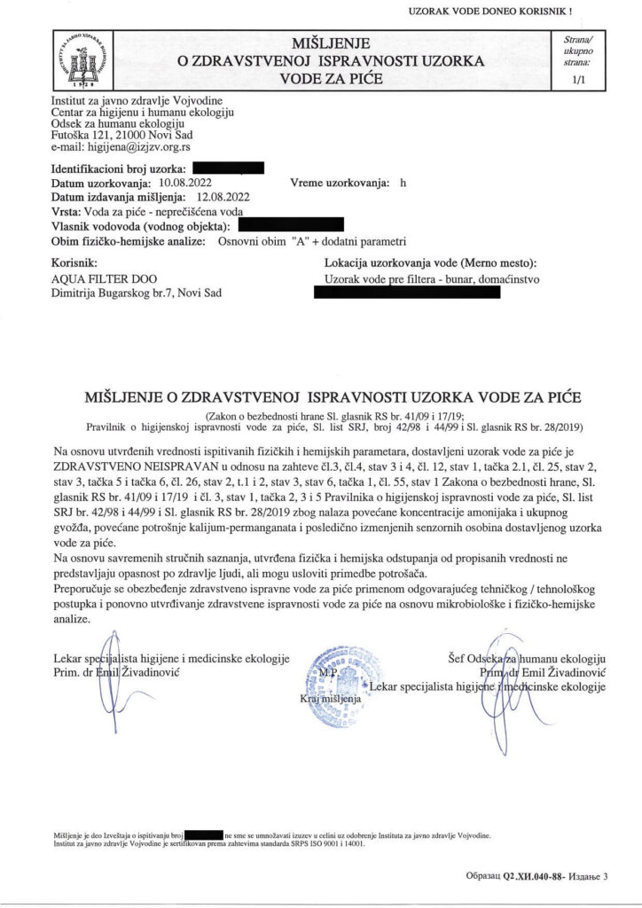 Analiza vode reverzna osmoza